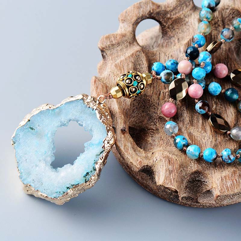 Boho Natural Stones Onyx Gold Beads Druzy Nepal Pendant Necklaces Handmade Gilded Drusy Women Lariat Collar Jewelry Dropship 0 DaMina Store 