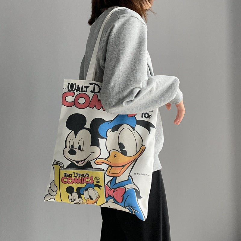 Disney cartoon Minnie Mickey Donald Duck girl shoulder bag handbag canvas large capacity student graffiti school bag 0 DaMina Store 