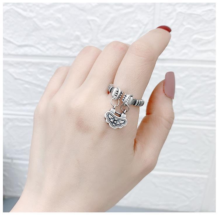 New original hand-held power without inlaid open ring Chinese retro palace style unique craftsmanship exquisite silver jewelry 0 DaMina Store 