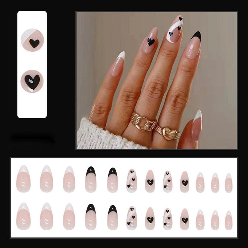 Simple French Wearable False Nails Almond Colorful Stripes Colorblock Design Manicure Fake Nails Line Full Cover Press On Nail 0 DaMina Store 7 