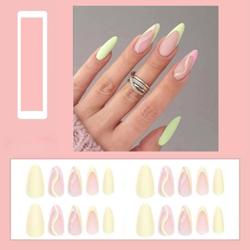 Simple French Wearable False Nails Almond Colorful Stripes Colorblock Design Manicure Fake Nails Line Full Cover Press On Nail 0 DaMina Store a3 