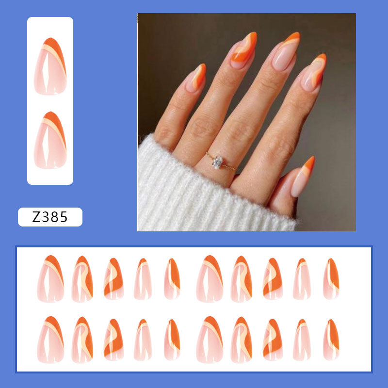 Simple French Wearable False Nails Almond Colorful Stripes Colorblock Design Manicure Fake Nails Line Full Cover Press On Nail 0 DaMina Store a8 