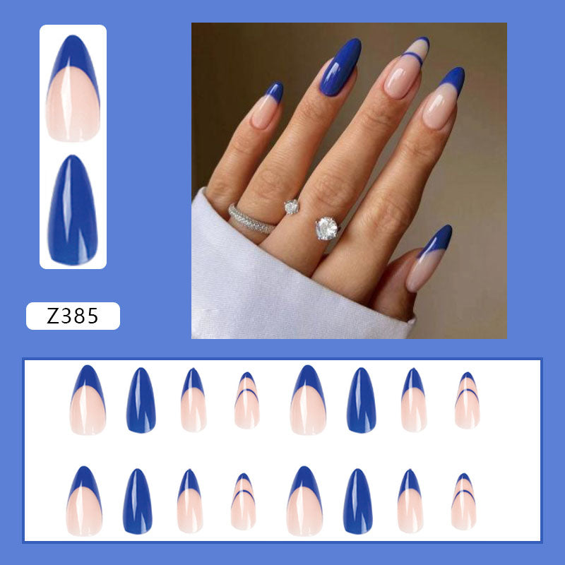 Simple French Wearable False Nails Almond Colorful Stripes Colorblock Design Manicure Fake Nails Line Full Cover Press On Nail 0 DaMina Store a9 